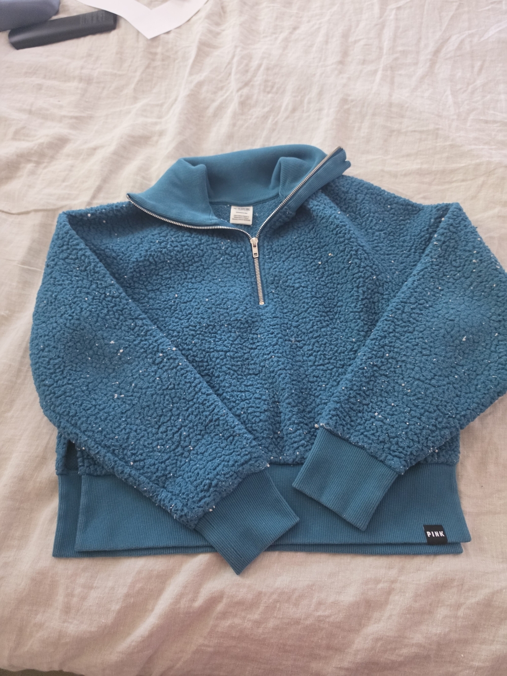 PINK Victoria's Secret Teal Sherpa Half-Zip Pullover